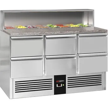 Lednice G.Gastro Saladette / Chladicí stůl na pizzu PREMIUM - 1,37 x 0,7 m - se 6 šuplíky 1/2