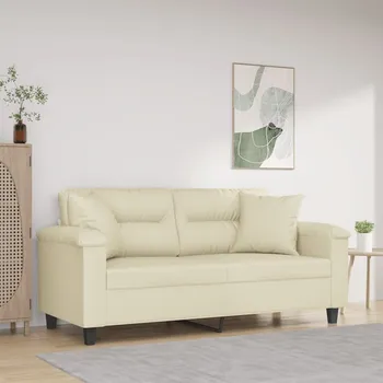 Pohovka zahrada-XL 2místná pohovka s polštáři krémová 140 cm umělá kůže 3200989