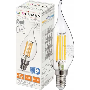 Žárovka LED žárovka E14 SVÍČKA 6W = 60W Filament 806lm Dekorativní Bez Blikání 4000K