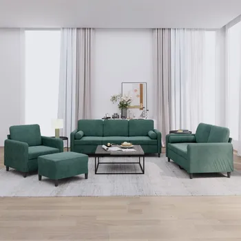 Pohovka zahrada-XL 4dílná sedací souprava s polštáři tmavě zelená samet 3201966