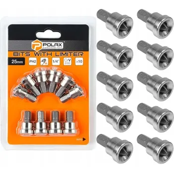 Bit POLAX Sada bitů s hloubkovým dorazem PH2 25mm 1/4" 6150CRV 10 KS/balení
