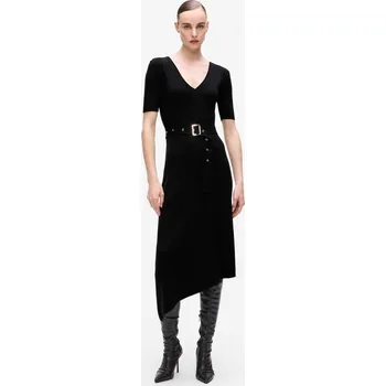 Dámské oblečení ŠATY KARL LAGERFELD BELTED KNIT DRESS BLACK