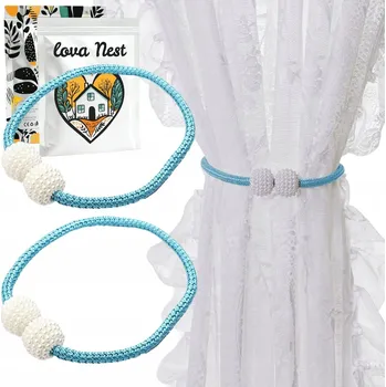 Uchycení záclony a závěsu ÚCHYTKY NA ZÁCLONY Lova Nest ZÁVĚSY ŠŇŮRA VZOR BOHO MAGNET PERLY 2ks