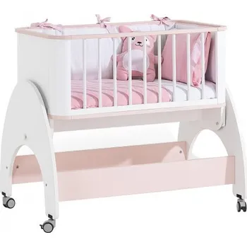 Kolébka pro miminko Dětská kolébka 50x90 na kolečkách s ložním setem Flamenco - bílá/růžová