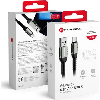 Kabel Forcell F-Energy C256 Kabel USB A na typ C Qc3.0 3A 66W Cafule 1,2 M černý