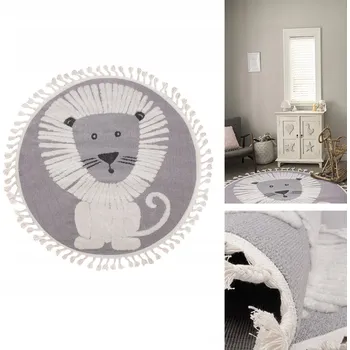 Koberec Dětský Koberec kulatý Skandi Kids 120x120 šedý koberec se lvem - MĚKKÝ