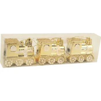 Vánoční dekorace SADA 3 VÁNOČNÍCH OZDOB VLÁČKY PLASTOVÉ ZLATÉ 9 CM NA VÁNOČNÍ STROMEK