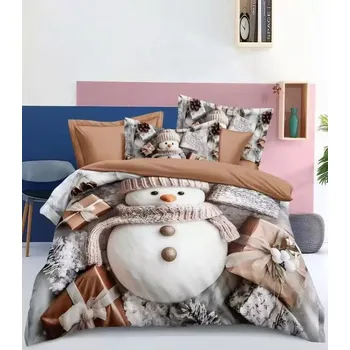 Povlečení Novinka 2025! Bavlněná vánoční sada povlečení s 3D efektem 140x200/70x90 cm - VÁNOCE - MERRY CHRISTMAS Sněhulák s dárečky 140x200/70x90cm + POVLAK POLŠTÁŘEK ZDARMA !