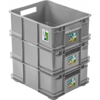 Úložný box 3x Šedý kontejner BRUNO Velikost L – odolný box se 4 úchyty, modulární