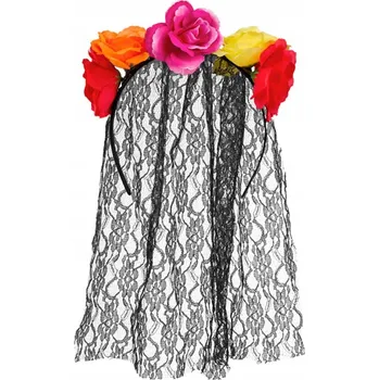 Čelenka s květinami a krajkovým závojem na Halloween