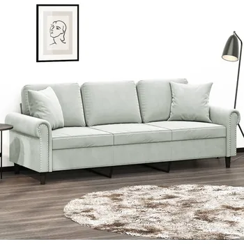 Pohovka zahrada-XL 3místná pohovka s polštáři světle šedá 180 cm samet 3200955