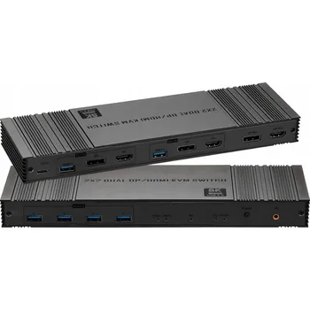 KVM přepínač KVM Switch 2x2 HDMI DisplayPort KONSOLA DP USB 3.0 Přepínač 2 Monitory