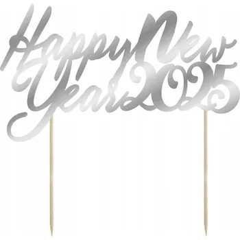 Obraz Zápich do dortu stříbrný Šťastný Nový Rok Silvestr