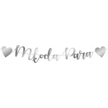 Obraz Stříbrný banner s nápisem Novomanželé a srdcem 120 cm