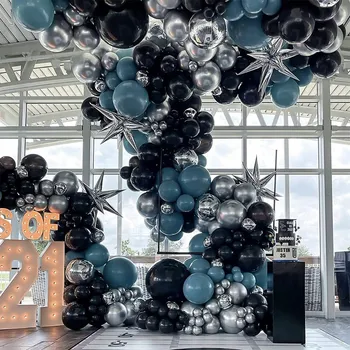 Balónek Sada balónků pro girlandu černo-modro-stříbrná 88 ks