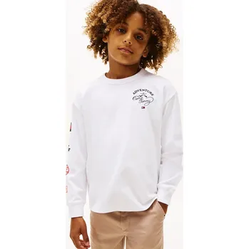 Chlapecké tričko Dětské bavlněné tričko s dlouhým rukávem Tommy Hilfiger bílá barva, s potiskem, KB0KB09935 KB0KB09935.128.176.9BYA 00X, vel. 176