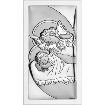 Obraz Stříbrný obrázek na křtiny Anděl strážný s lucerničkou | 8x14 cm | SKU:FU830408WB