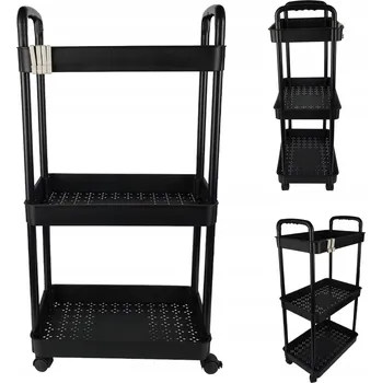 Koupelnový nábytek Mobilní skříňka na kolečkách police regál koupelnový 3-úrovňový vozík černý