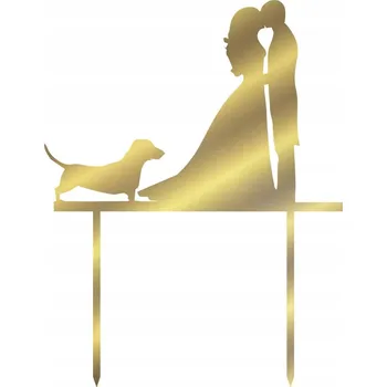 Figurka Zlatý zrcadlový topper na svatební hostina - figurka novomanželů