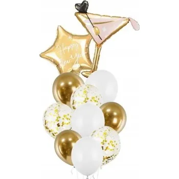 Balónek Sada balónků, buket na Silvestra, bílo-zlatá