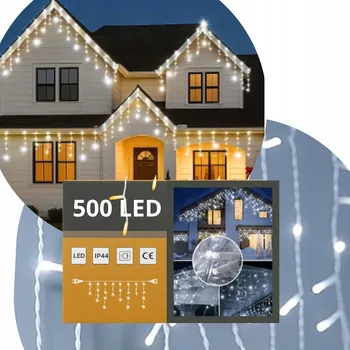 Vánoční dekorace VÁNOČNÍ SVĚTLA SVĚTELNÝ ZÁVĚS Rampouchy GIRLANDA 500 LED STUDENÁ BÍLÁ