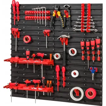 Obraz Nástrojová deska do garáže + 36 držáků, 2 police 77 cm x 78 cm