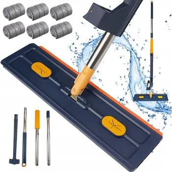 mop Plochý mop 42 cm s teleskopickou rukojetí, 6 náhradních hadrů