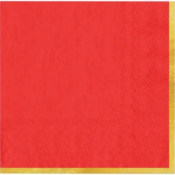 Papírový ubrousek UBROUSKY ČERVENÉ elegantní VÁNOČNÍ ZLATÝ PRUH 10 Ks