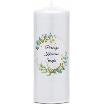 Svíčka Svíčka ke Svaté Přijímání svaté, bílá matná, 15 cm, zdobená pro první svaté přijímání