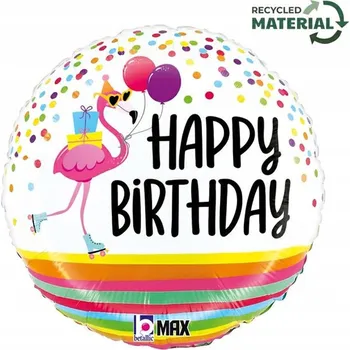 Balónek Foliový balónek Plameňák na narozeninových kolečkových bruslích 18" - 45 cm - Grabo /PACK