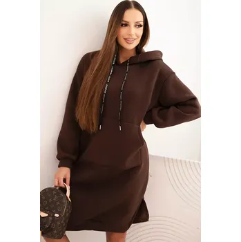 Dámské šaty Kesi Włoski Dámská bavlněná šaty s kapucí zateplená hnědá Kesi Włoski hnědá 3440987