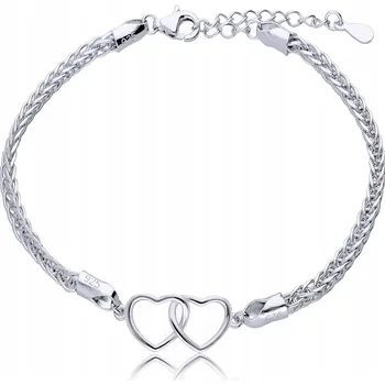 Náramek Stříbrný Dámský Náramek STŘÍBRO 925 Srdce Dvě Srdce