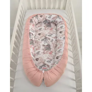 Zavinovačka Kokon pro kojence, oboustranná ohrádka zavinovačka Premium BOBONO - Růže sépie/špina
