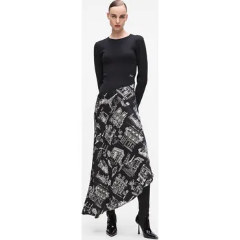 Dámská móda ŠATY KARL LAGERFELD PARIS SKETCH FABRIC MIX DRESS BLACK