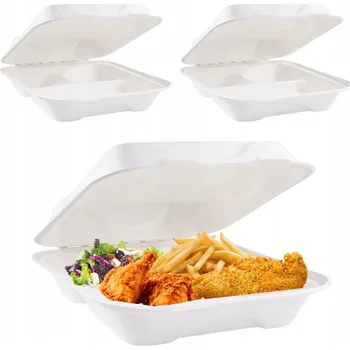 Jednorázové nádobí Tříkomorové obaly z cukrové třtiny XL 100 kusů