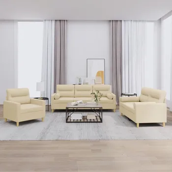 Pohovka zahrada-XL 3dílná sedací souprava s polštáři krémová textil 3201554
