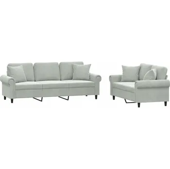 Sedací souprava Sametová sedací souprava, světle šedá, 2+3 místná, 212x77x80 cm