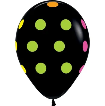 Balónek Balónky pastelové černé s barevnými puntíky 12 palců 10 ks