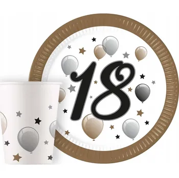 Party dekorace Sada papírových kelímků s talířky 18, osmnáctka, narozeniny 16 Ks