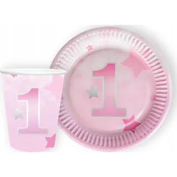 Talíř Sada kelímků a talířků k 1. narozeninám Ráček Dívky 24 ks