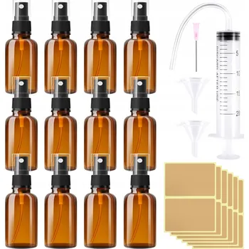 Rozprašovač parfému 12x Silná skleněná hnědá lahvička 50 ml s rozprašovačem, stříkačka, etikety
