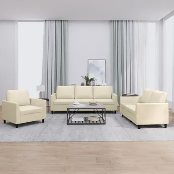 Pohovka zahrada-XL 3dílná sedací souprava s poduškami krémová umělá kůže 3201741