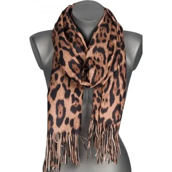 Šála Dámská šála se vzorem S LEOPARDÍM VZOREM s třásněmi RC-23-2 Hnědá