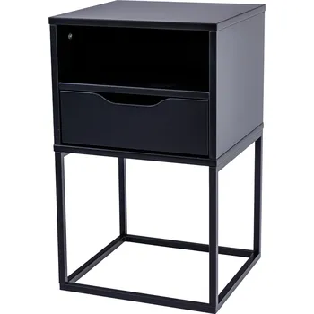 Noční stolek Noční Stolek Obdélníkový Bílý se Zásuvkou Noční Stolek Kovový Rám MDF