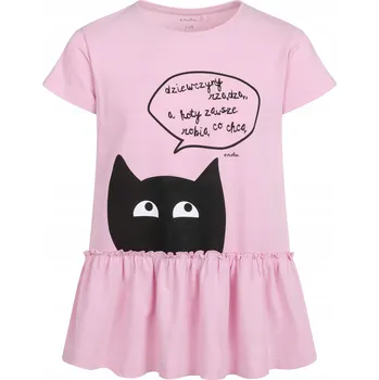 Dívčí tričko Dívčí tunika/halenka, rozšířená, bavlněná, velikost 122, s kočkou, fialová Endo
