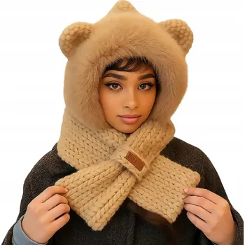 Podprsenka Pletená kapuce se šálou a oušky - Hnědá KP-36920