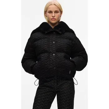 Dámská větrovka BUNDA KARL LAGERFELD FLOCK LOGO PUFFER JACKET ELONGATED LOGO BLACK AOP