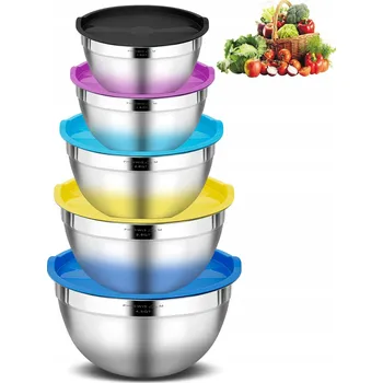 SADA KOVOVÝCH MISEK NA SALÁTY S VÍČKY, MÍSA S VÍKEM 5 KS