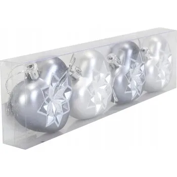 Vánoční dekorace Vánoční Baňky Srdce s třpytivou dekorací grafitové, sada 4 ks, Vánoce