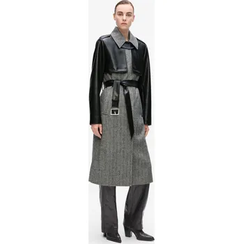 Dámský kabát KABÁT KARL LAGERFELD TWEED AND FAUX LEATHER COAT GREY/BLACK